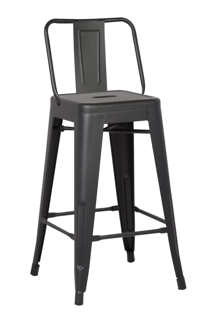30″ Matte Black Metal Barstool with Back In A Set of 2