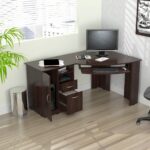 Espresso Finish Wood L Shape Corner Computer Desk