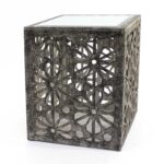 Gray Floral Mirrored Cube End Table