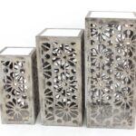 Gray Floral Mirrored Nesting Table 3 Piece Set