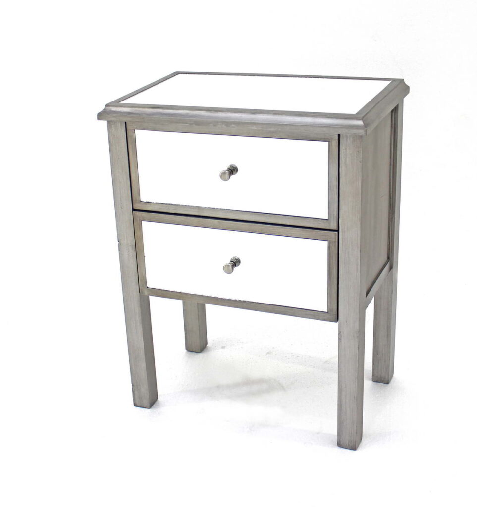 13.75 x 24 x 30.5 Silver Coastal 2 Drawer Mirrored – End Table