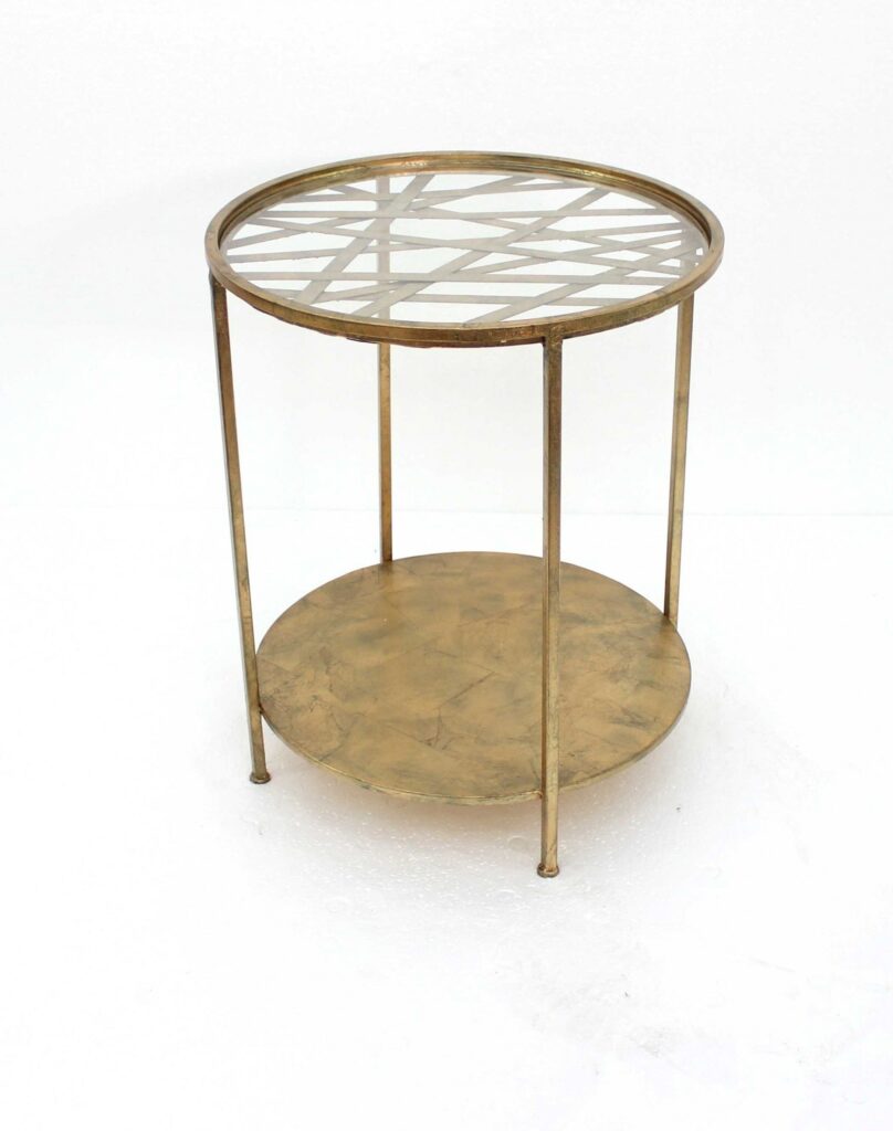 20 x 20 x 24 Gold Round Rimmed Glass Top – End Table
