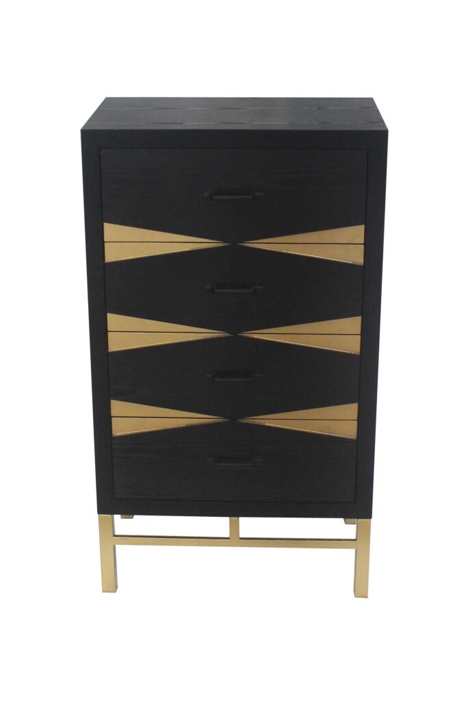 14 x 23 x 40 Black & Gold 4 Drawer  Side Table