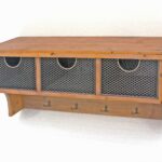 Brown Rustic Wooden Wall Shelf with 3 Drawers and Hooks