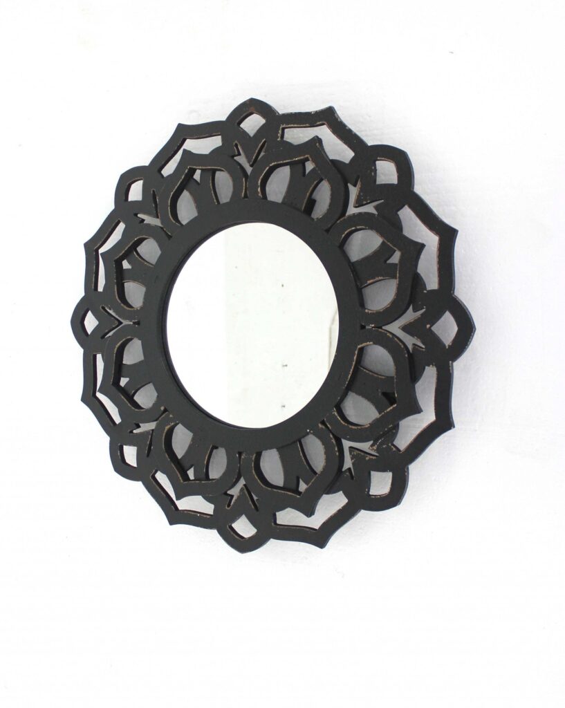 23.75 x 23.75 Black Traditional Lotus – Wall Mirror
