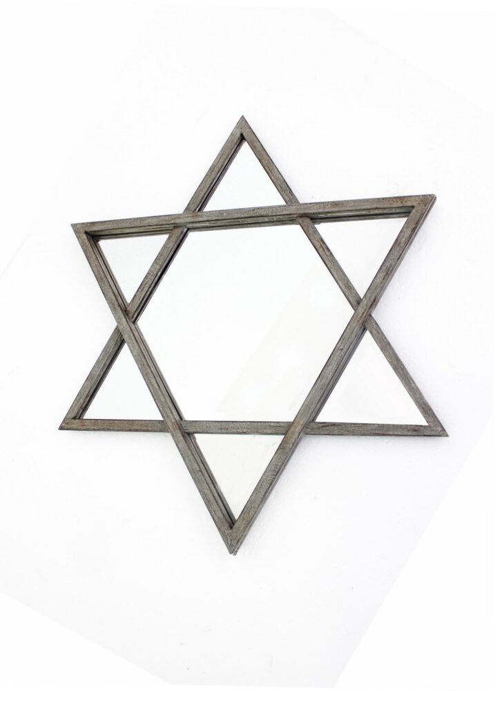 26 x 30 x 2 Silver Rustic Hexagram Wooden – Cosmetic Mirror