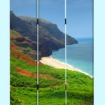 1 x 48 x 72 Multi Color Wood Canvas Hawiian Coast  Screen