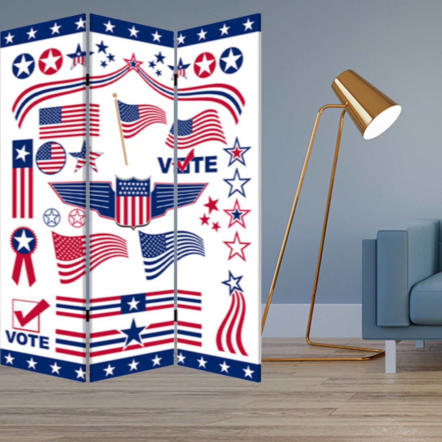 1" x 48" x 72" Multi Color Wood Canvas Vote  Screen