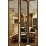 1 x 50 x 69 Brown Glass & Wood Mirror  Screen