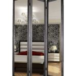 1 x 50 x 69 Black Glass & Wood Mirror  Screen