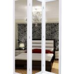 1 x 50 x 69 White Glass & Wood Mirror  Screen