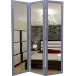 1 x 50 x 69 Gray Glass & Wood Mirror  Screen