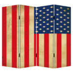 1″ x 84″ x 84″ Multi Color Wood Canvas American Flag  Screen