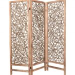 1 x 60 x 69 Brown 3 Panel Wood Foldable  Screen