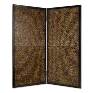 1" x 59" x 67" Gold Wood & Fabric  Screen