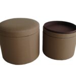 1 x 19 x 19 Tan Canvas Round Storage  Ottoman