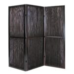 Dark Wood and Water Hyacinth 3 Panel Room Divider Screen