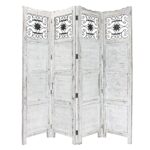 Gray Wash 4 Panel with Scroll Work Room Divider Screen