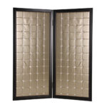 1″ x 59″ x 67″ Gold Wood & Fabric  Screen