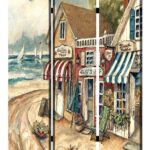 1 x 48 x 72 Multi Color Wood Canvas Seaside Town Slate  Screen