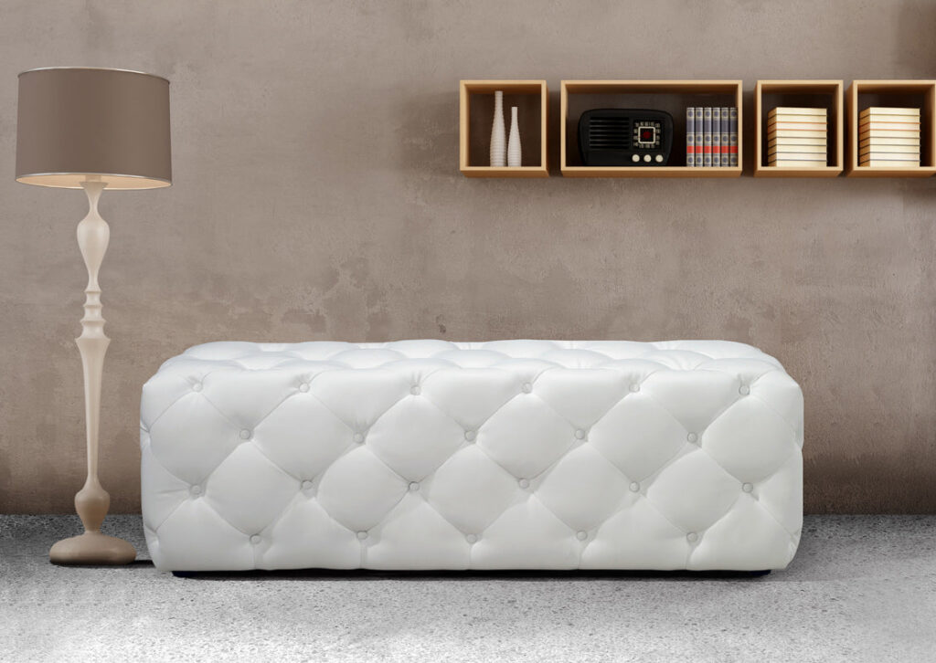 54′ White Eco Leather Tufted Ottoman or Bench