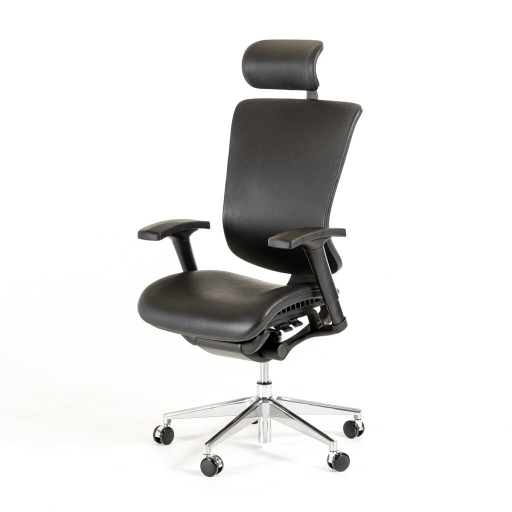 53′ Black Leather  Plastic  and Aluminum Office Chair