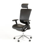 53′ Black Leather  Plastic  and Aluminum Office Chair