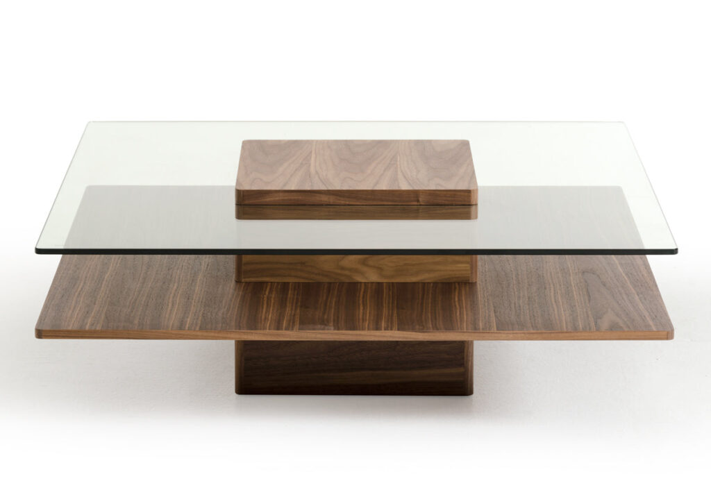 14′ Walnut Veneer and Glass Coffee Table