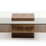 14′ Walnut Veneer and Glass Coffee Table