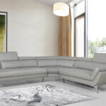 30′ Grey Leather  Foam  and Steel Couch