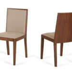 35′ Tobacco Wood and Beige Fabric Desk Chair