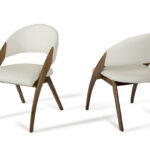 31′ Walnut Wood and Cream Leatherette Dining Chair