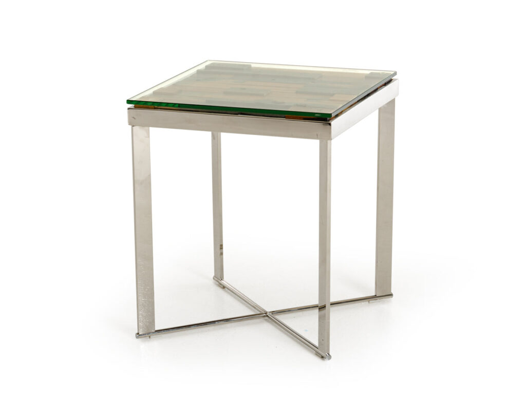 22′ Mosaic Wood  Steel  and Glass End Table