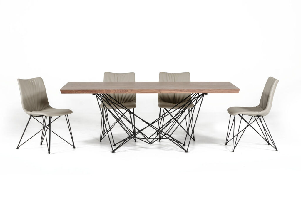 30′ Walnut Veneer and Metal Dining Table