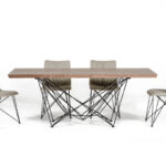 30′ Walnut Veneer and Metal Dining Table
