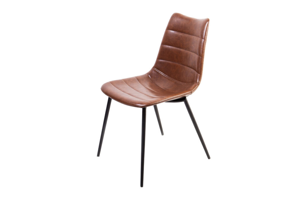 Two 32′ Brown Leatherette and Iron Dining Chairs