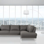 34′ Grey Eco Leather  Foam  Wood  and Steel Right Facing Chaise