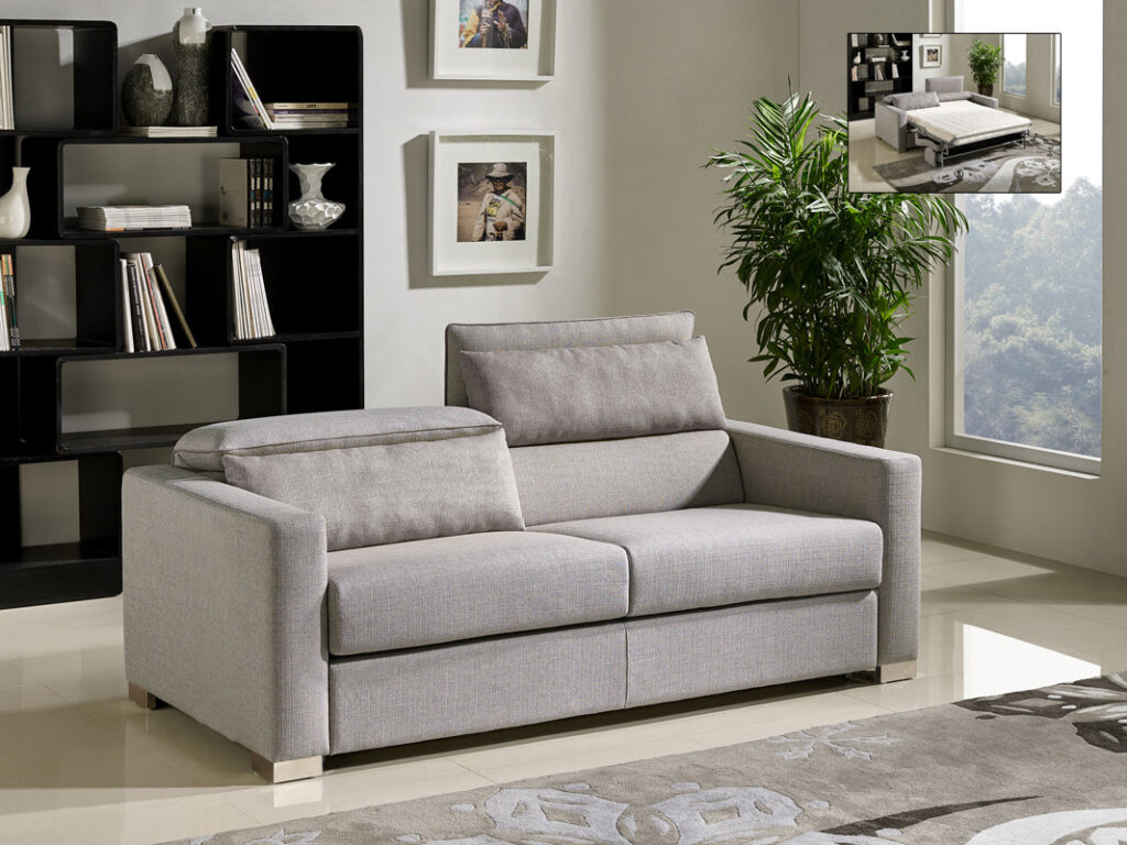38′ Grey Fabric  Foam  Wood  and Steel Sofa Bed
