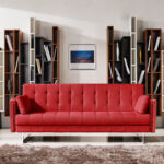 35′ Red Fabric  Foam  Wood  and Steel Sofa Bed