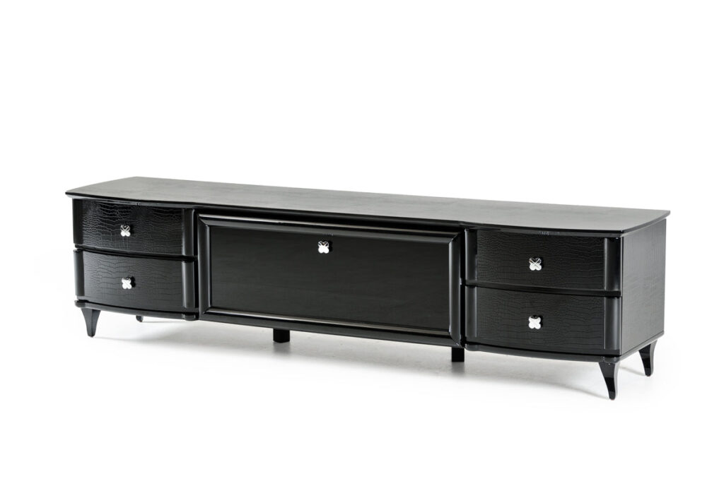 22′ Black Crocodile Lacquer Glass TV Cabinet