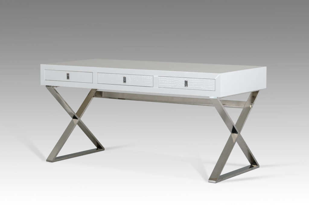 21′ White Crocodile MDF and Steel Desk