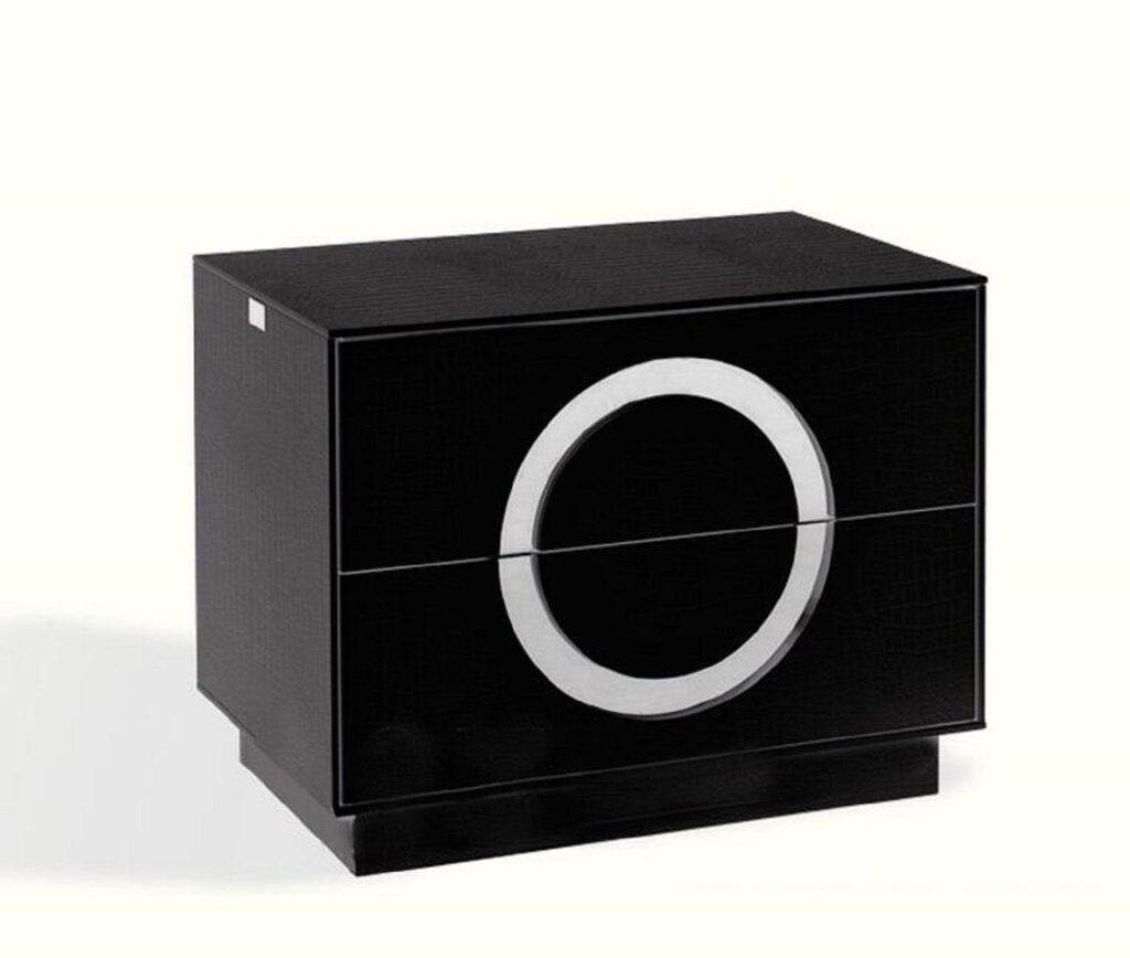 24′ Croc Black Lacquer Faux Crocodile 2 Drawer Nightstand