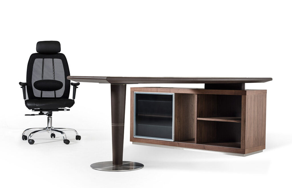 29.5′ Leatherette and Veneer Office Desk with a Side Storage Cabinet
