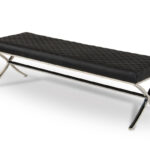 63′ Black Faux Leather and Stainless Steel Bench