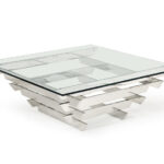 15′ Glass and Stainless Steel Square Coffee Table