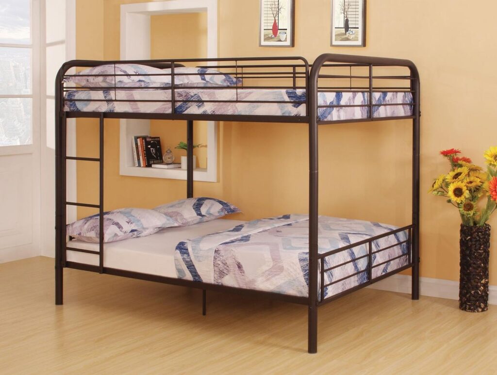 79′ X 57′ X 65′ Dark Brown Metal Tube Full Over Full Bunk Bed