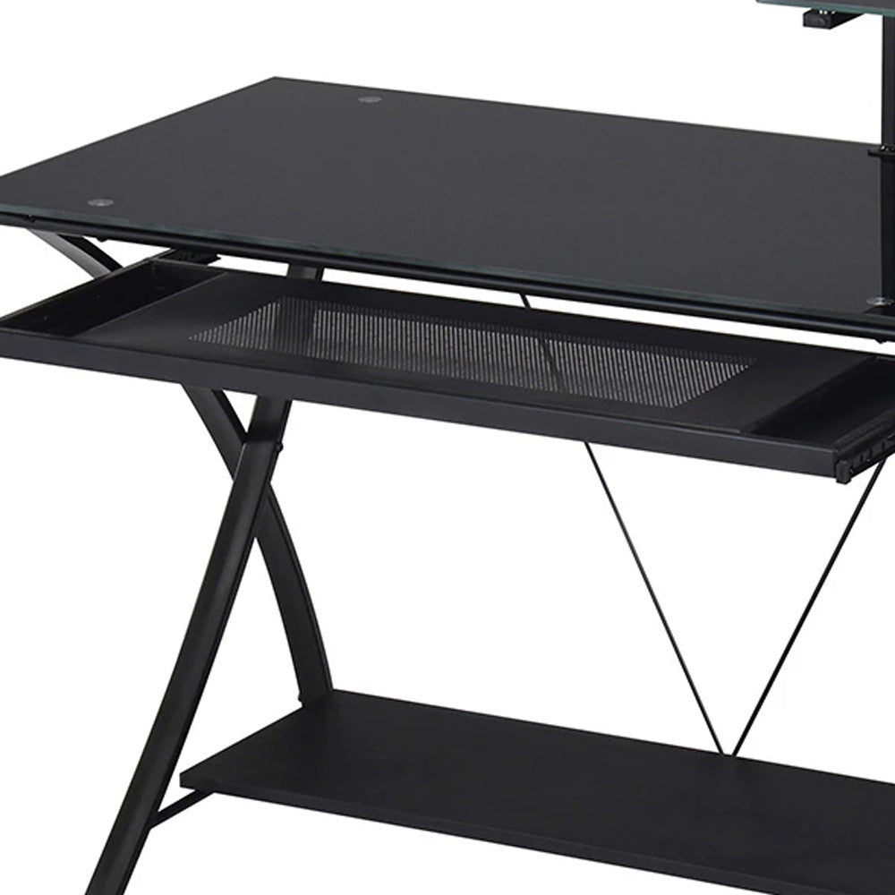 Sleek Black Glass Computer Desk