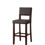Black Faux Leather And Espresso Wooden Bar Chair
