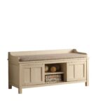 Rectangular Cream Fabric Bench with Covered Storage