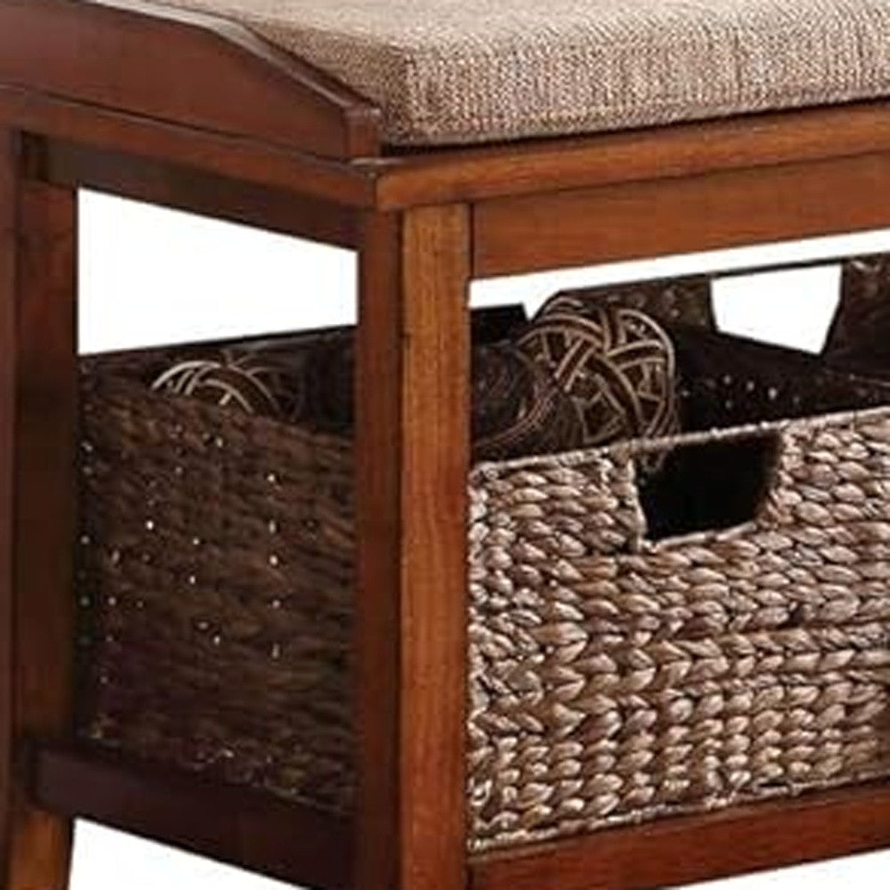 42' X 15' X 18' Light Brown Microfiber And Walnut Bench With Storage